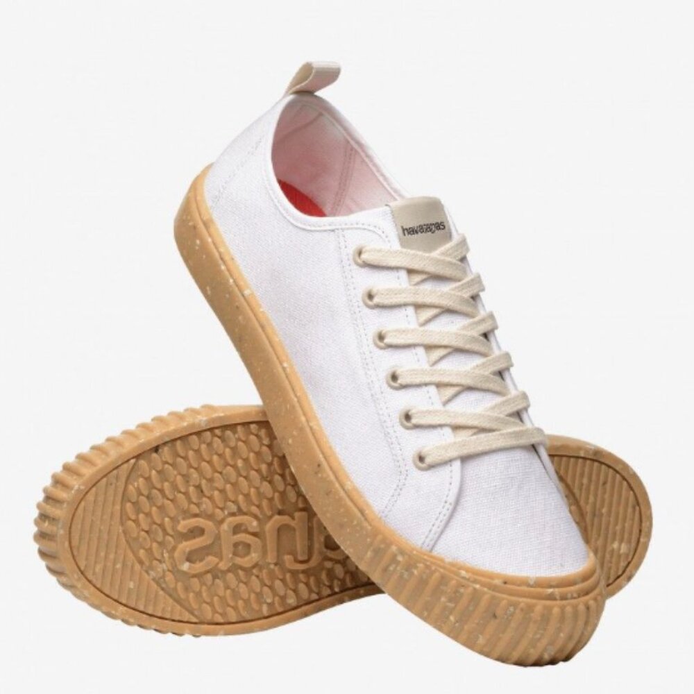 Havaianas TNS Canvas Roots Sneakers Shoes - White with Brown Gum Bottom - Size 9